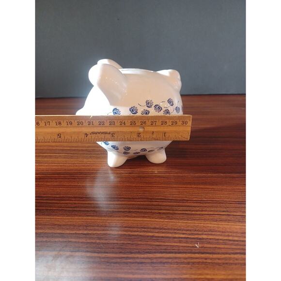 Ceramic Coin Bank Pig "Bill" & 65 Roses Collection Blue & White - Picture 8 of 10